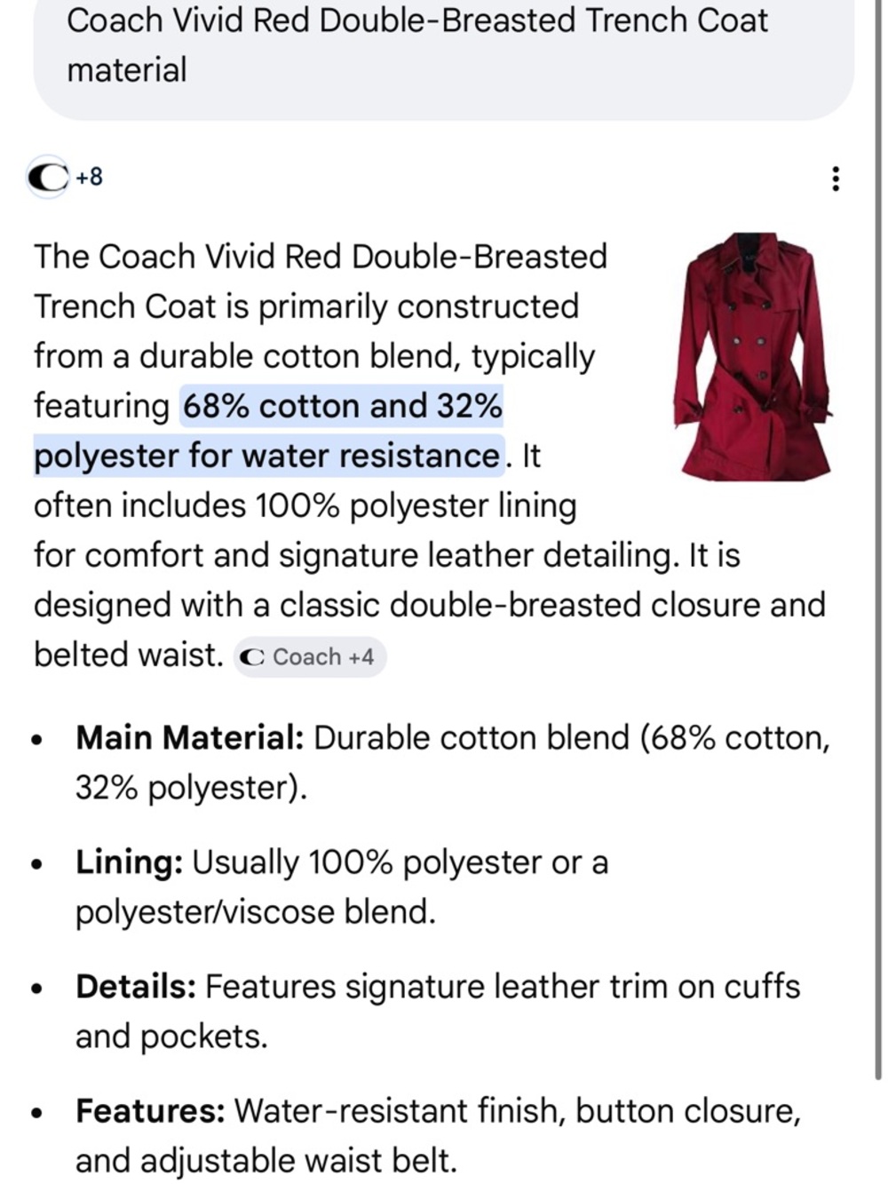 Coach Vivid Red Double-Breasted Trench Coat - Picture 6 of 6